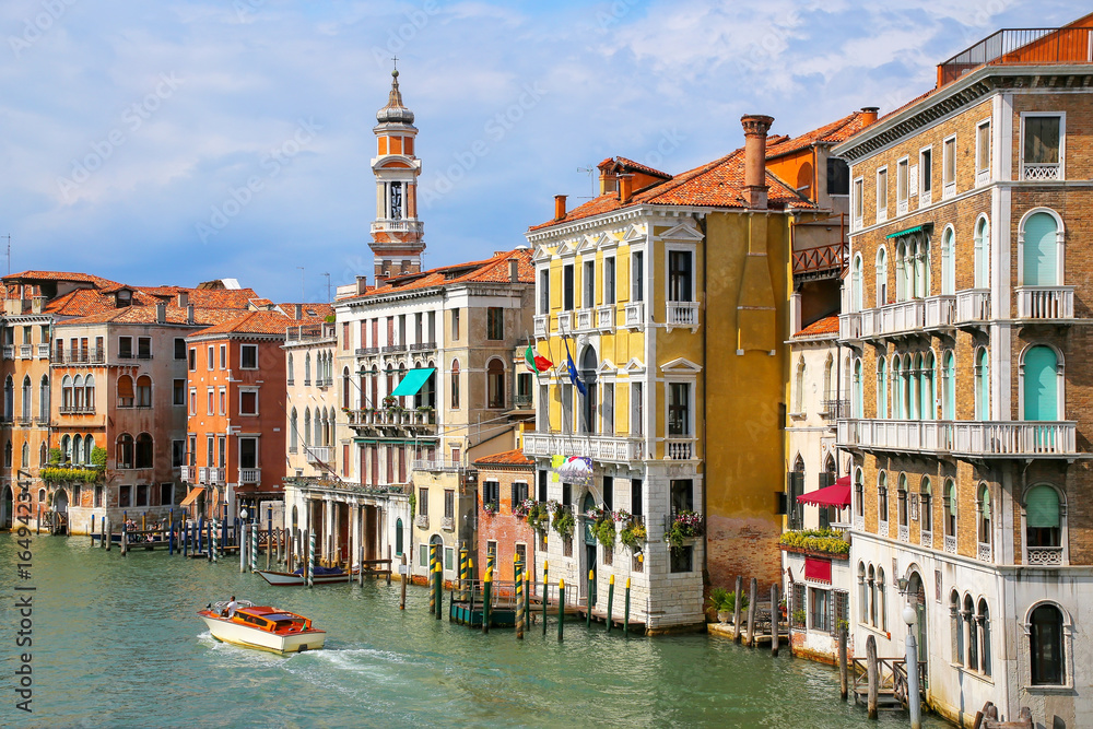 Colorful buildings along Grand Canal in Venice, Italy