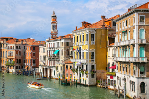 Colorful buildings along Grand Canal in Venice, Italy