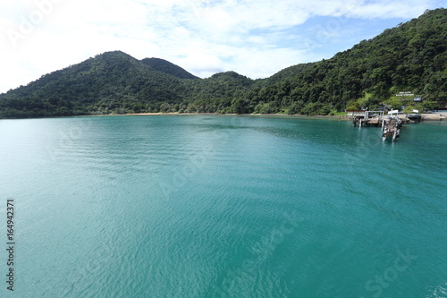 Ferry Carry car vehicles acroos Thai Bay to Koh Chang Island in beautiful sunshine day photo