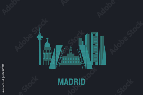 Skyline illustration of Madrid. Flat vector design. 