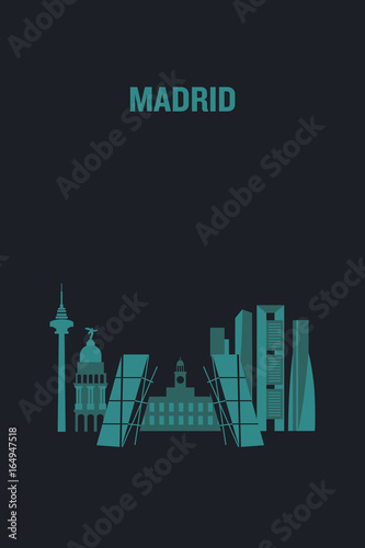 Illustration made with icons of most important buildings in Madrid. Flat vector design.