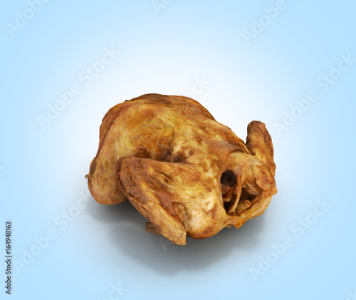 roasted chicken isolated on blue gradient background 3d render