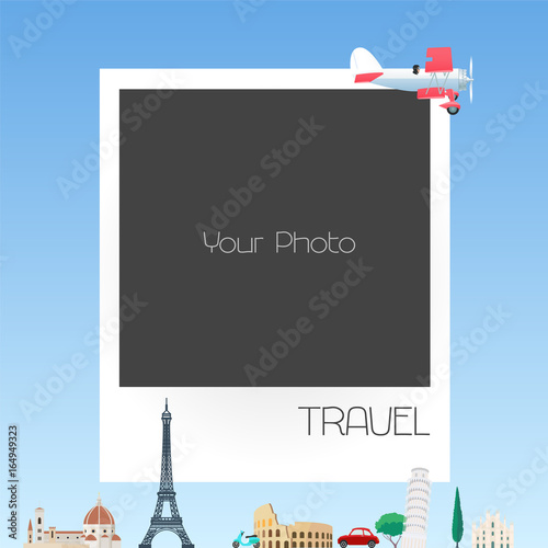 Collage of photo frames for traveling theme vector illustration