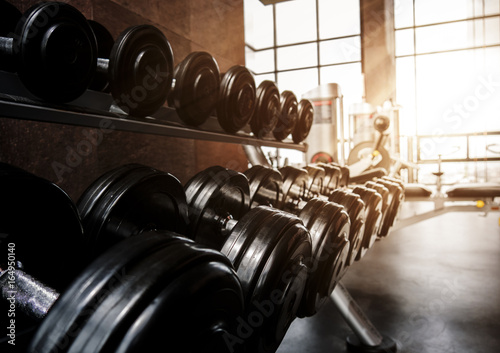 Rack of dummbell in the fitness room at the morning