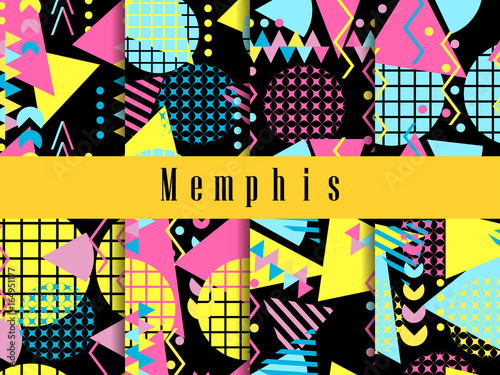 Memphis seamless pattern. Geometric elements memphis in the style of 80's. Vector illustration
