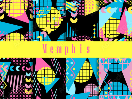 Memphis seamless pattern. Geometric elements memphis in the style of 80's. Vector illustration