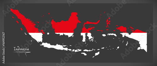 Indonesia map with Indonesian national flag illustration