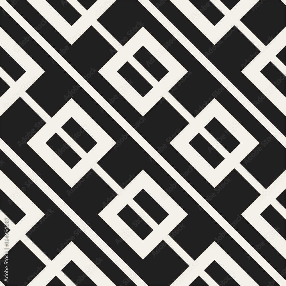 Obraz premium Abstract geometric lines lattice pattern. Seamless vector background. Black and white simple repeating texture.