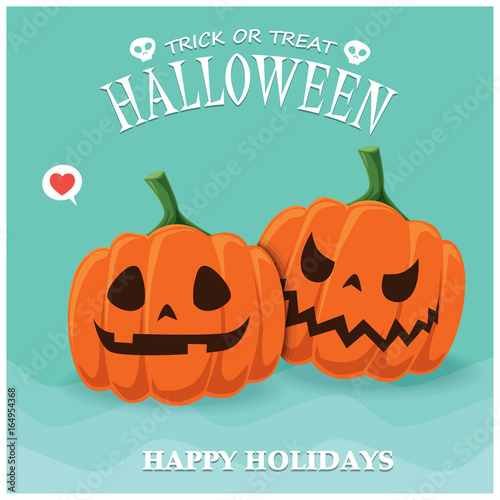 Wallpaper Mural Vintage Halloween poster design with vector jack o lantern character.  Torontodigital.ca