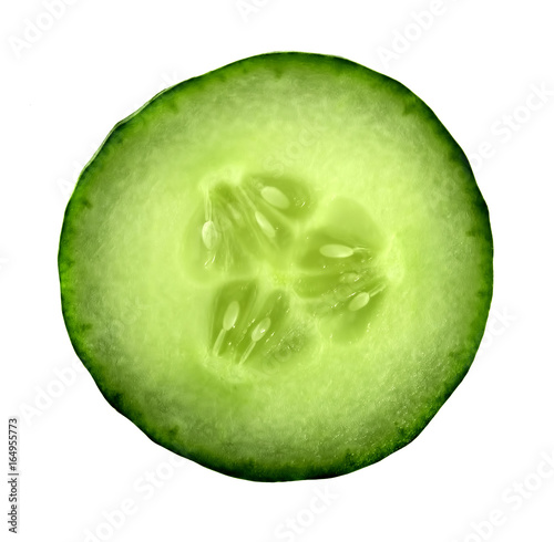 fresh juicy slice cucumber on a white background, isolated
