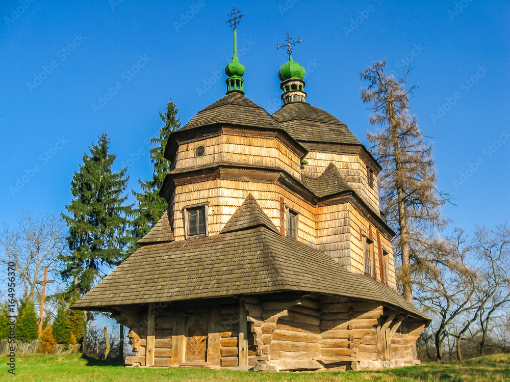 Old wooden church in Komarno, Western Ukraine