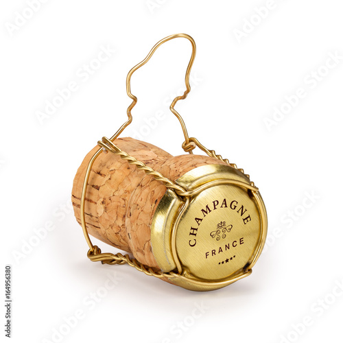 Champagne cork with text on cap, includes clipping path photo