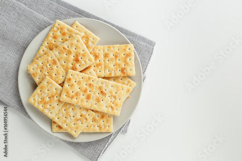 Snack plate of crackers closeup on the table