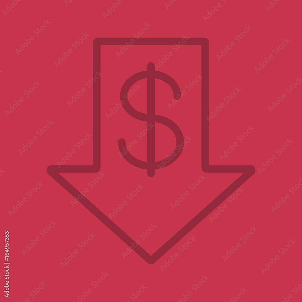 Obraz premium Dollar rate falling color linear icon