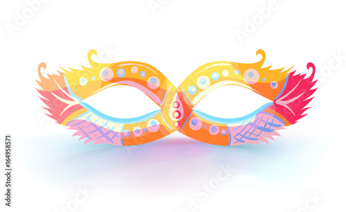 Carnival mask with feathers with colorful triangles pattern Vector illustration. Masquerade costume headdress