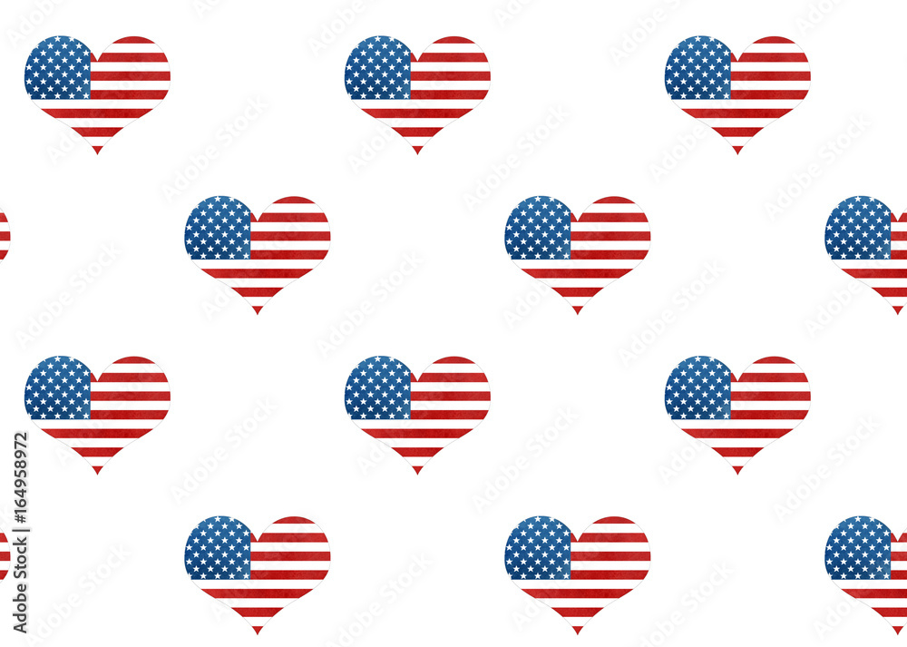 American flag pattern with hearts. American flag pattern with hearts.