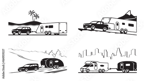 Cars with caravans and camper - vector illustration
