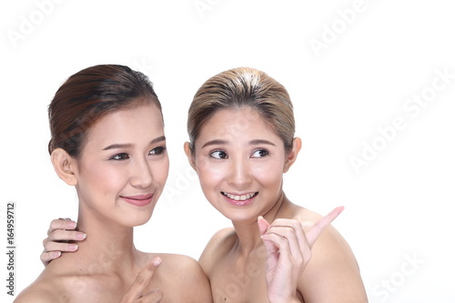 Two Asian women with beautiful fashion make up wrapped hair
