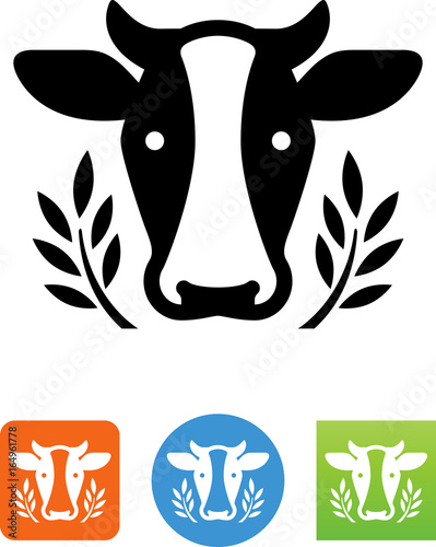 Dairy Cow Head With Laurel Icon - Illustration