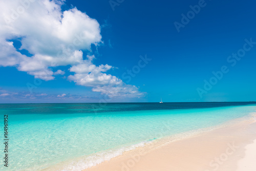 Sandy beach Playa Paradise of the island of Cayo Largo  Cuba. Copy space for text.