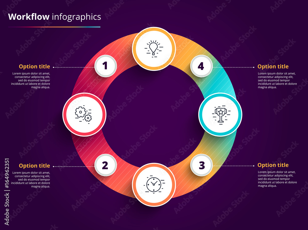 Business Process Chart Infographics With 4 Step Circles Circular