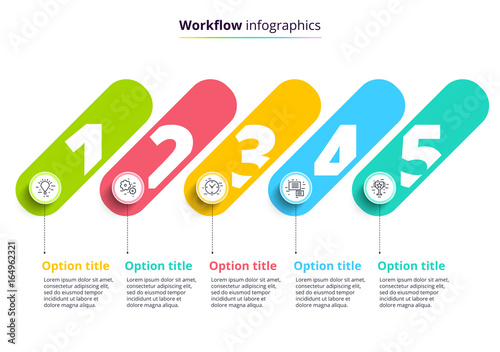 Business process chart infographics with 4 step circles. Circular corporate workflow graphic elements. Company flowchart presentation slide template. Vector info graphic design.
