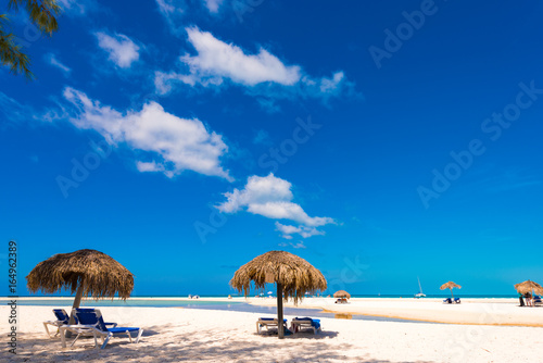 Sandy beach Playa Paradise of the island of Cayo Largo, Cuba. Copy space for text.