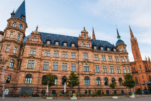 Wiesbaden, Germany, New Town Hall and Market Church at Schlossplatz