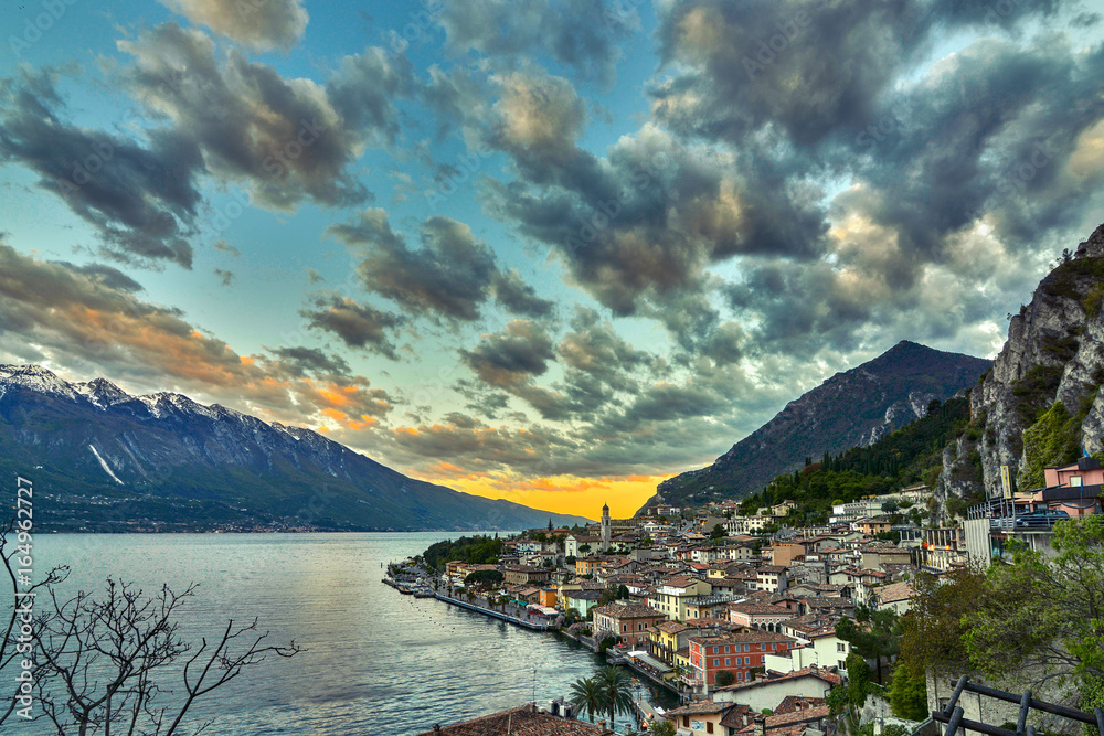 Panorama of Limone sul Garda, a small town on Lake Garda, Italy.