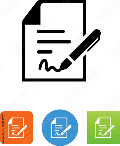 Document With Pen And Signature Icon - Illustration