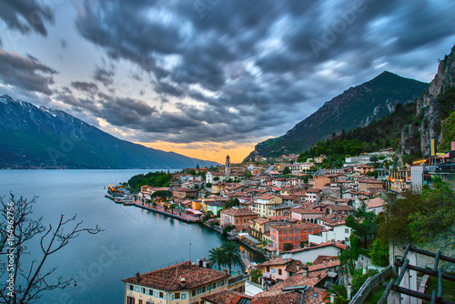 Panorama of Limone sul Garda  a small town on Lake Garda  Italy.