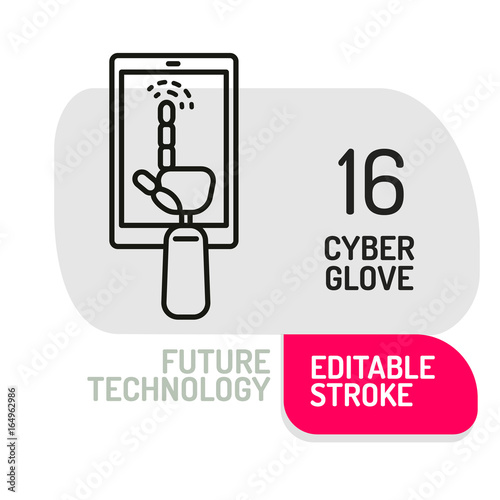 Cyber glove icon. Virtual reality and innovative digital input device. Robotic hand for entertainment technology. Vector illustration.