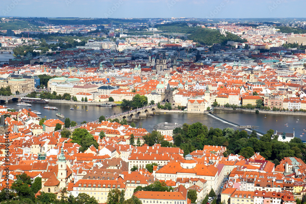 Panorama of Prague overlooking the Vltava river