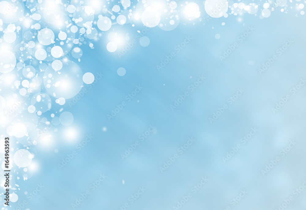 Soft Blue glitter sparkles rays lights bokeh Festive Elegant abstract background.
