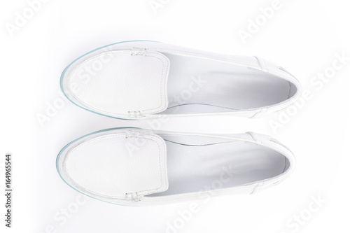 Female moccasins in white color, top view