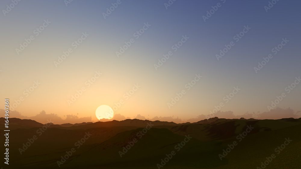 Sunset dawn clear sky 3D render