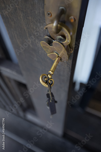 classic key on wood door