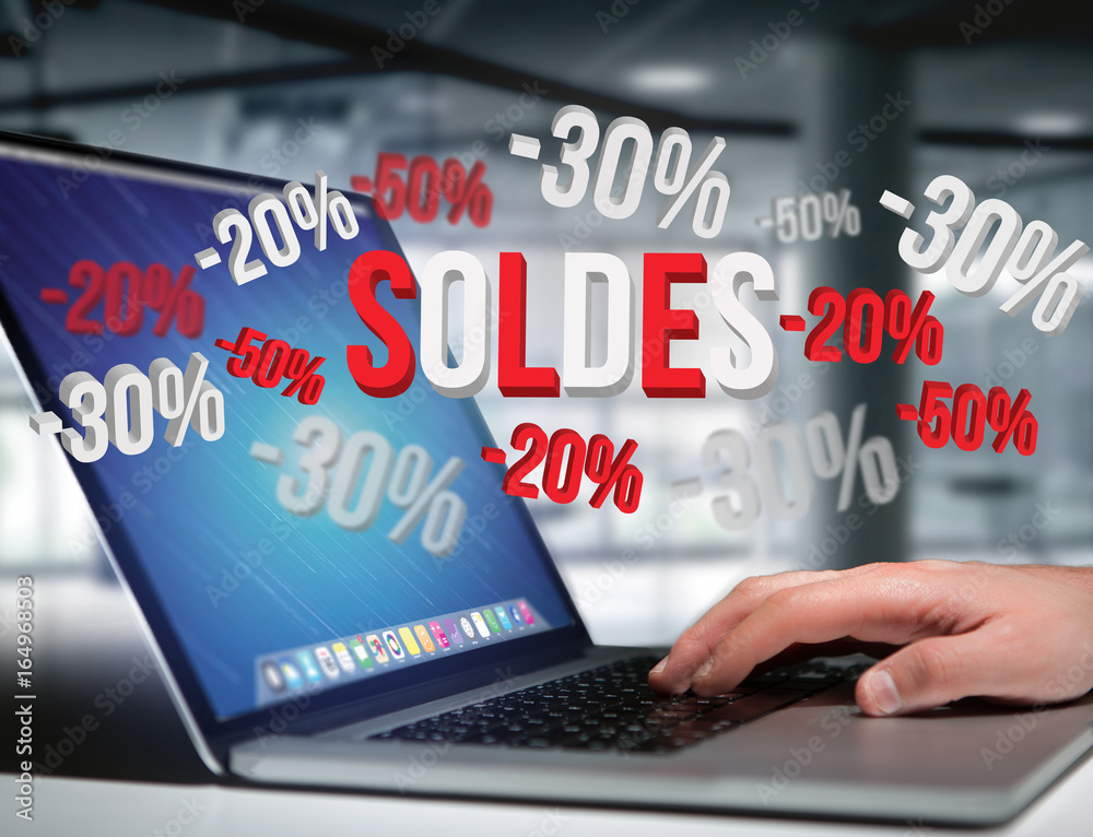 Sales promotion 20% 30% and 50% flying over an interface - Shopping concept Sales promotion 20% 30% and 50% flying over an interface - Shopping concept
