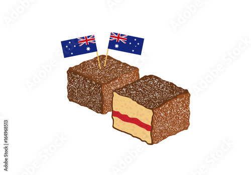 Lamington vector illustration. Lamington on a white background. Australian sweet delicacy