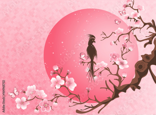 Cherry blossom tree with bird.