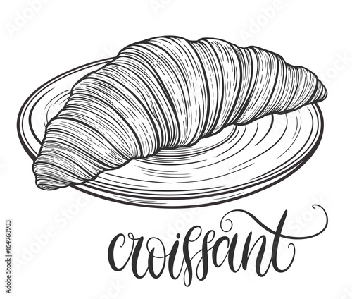 Decorative hand drawn doodle vector illustration. Fresh croissant isolated on white background. Sweet desert menu or bakery shop collection