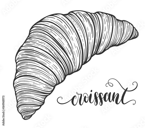Decorative hand drawn doodle vector illustration. Fresh croissant isolated on white background. Sweet desert menu or bakery shop collection