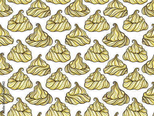 French meringue cookies seamless pattern. Doodle decorative hand drawn vector illustration photo