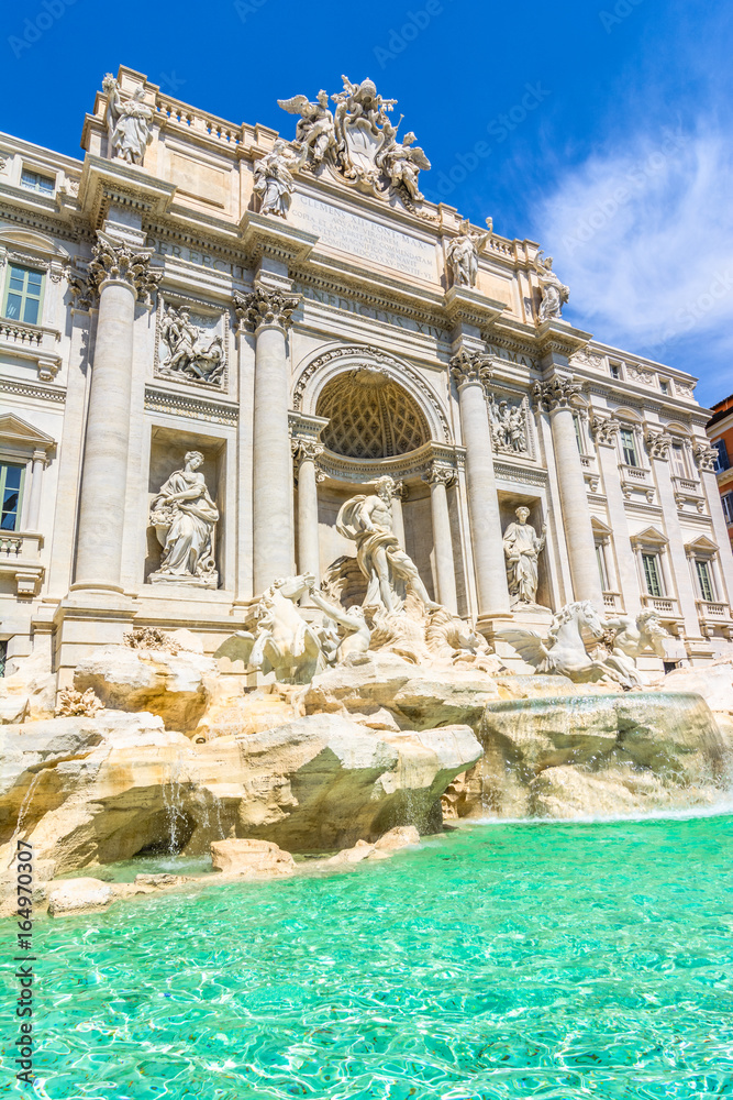 Neptune statue and the Trevi Fountain in Rome, Italy