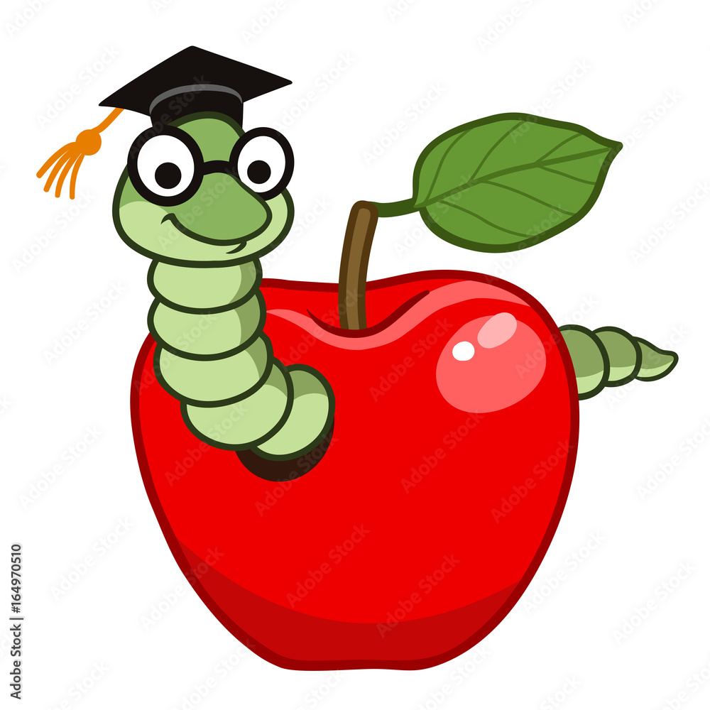 Cute cartoon bookworm in apple Stock Vector | Adobe Stock