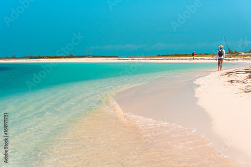 Fototapeta Naklejka Na Ścianę i Meble -  Sandy beach Playa Paradise of the island of Cayo Largo, Cuba. Copy space for text.