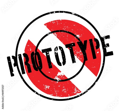 Prototype rubber stamp. Grunge design with dust scratches. Effects can be easily removed for a clean, crisp look. Color is easily changed.