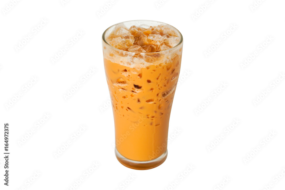 Thai Iced Tea in Glass on White Isolated Background and Clipping Path Thai Iced Tea in Glass on White Isolated Background and Clipping Path