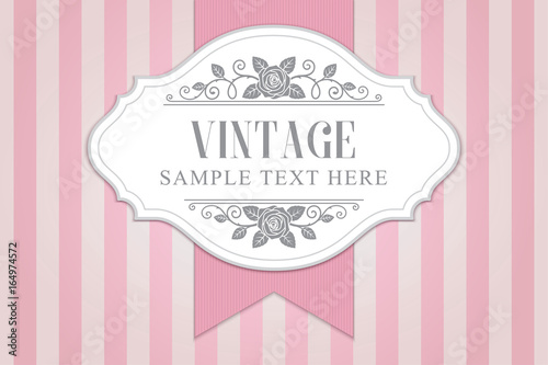Roses vintage frame on pink striped background