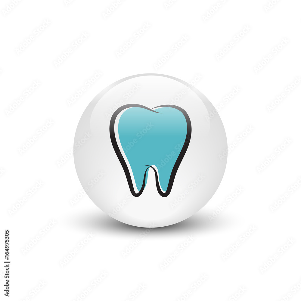 Tooth vector icon, white glass button with shadow Tooth vector icon, white glass button with shadow